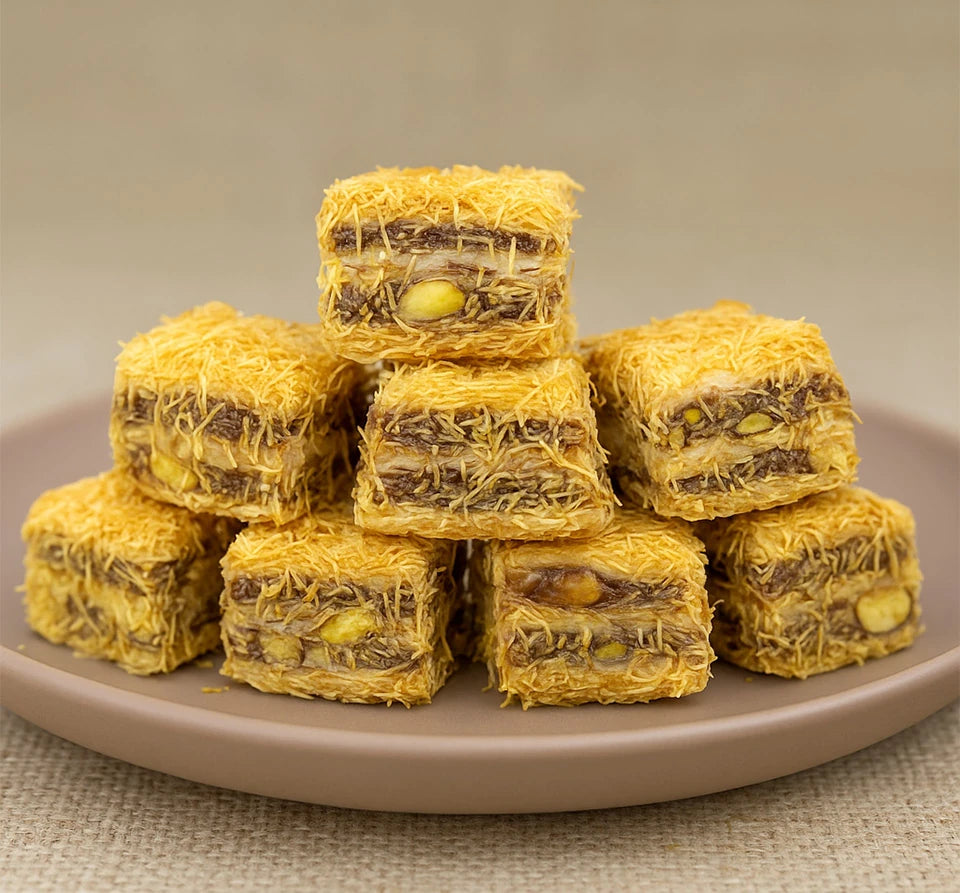 Kadayıf kaplı Antep fıstıklı baklava ve lokum, geleneksel şerbetli tatlılar, ezme, cezerye ve şekerlemeler.